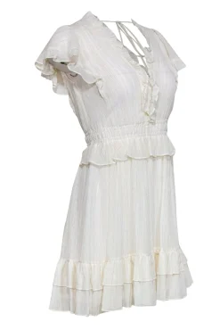 Rebecca Taylor - White Ruffle Cap Sleeve Fit & Flare Dress w/ Metallic Threading Sz XS