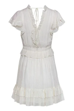 Rebecca Taylor - White Ruffle Cap Sleeve Fit & Flare Dress w/ Metallic Threading Sz XS