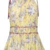 Rebecca Taylor - Yellow Floral Silk Pleated Tank w/ Contrasting Straps Sz 4