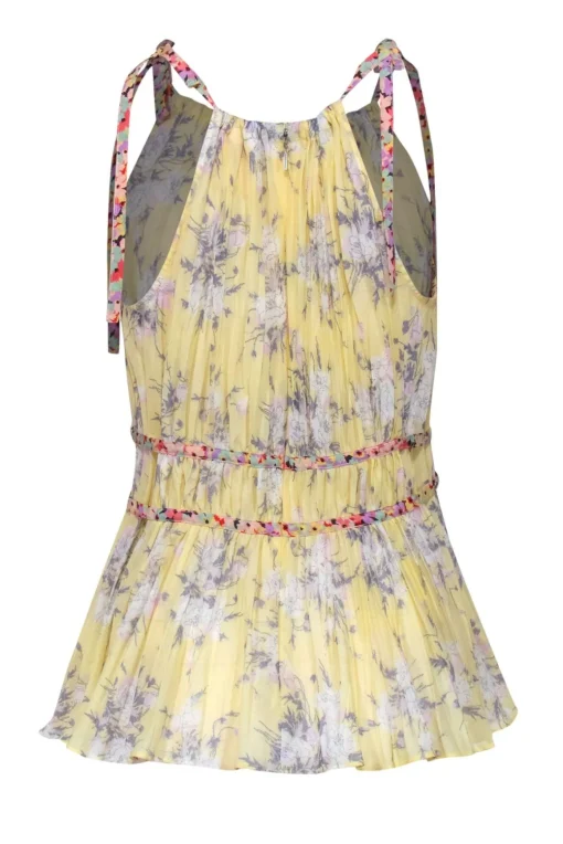 Rebecca Taylor - Yellow Floral Silk Pleated Tank w/ Contrasting Straps Sz 4
