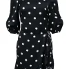 Rebecca Vallance - Black & White Polka Dot Print Mini Dress w/ Lace Trim Sz 2