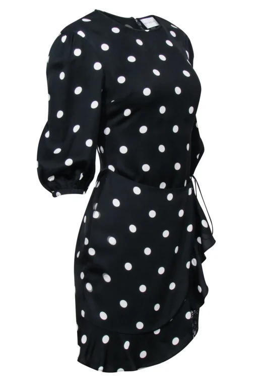 Rebecca Vallance - Black & White Polka Dot Print Mini Dress w/ Lace Trim Sz 2