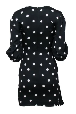 Rebecca Vallance - Black & White Polka Dot Print Mini Dress w/ Lace Trim Sz 2
