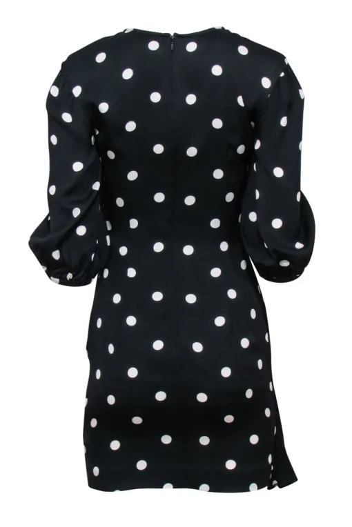 Rebecca Vallance - Black & White Polka Dot Print Mini Dress w/ Lace Trim Sz 2