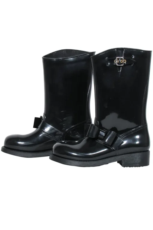 Red Valentino - Black Rubber Rain Boots w/ Bow Sz 9
