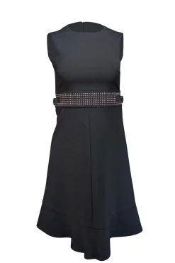 Red Valentino - Black Sleeveless Dress w/ Silver Studded Built In Belt Sz 2