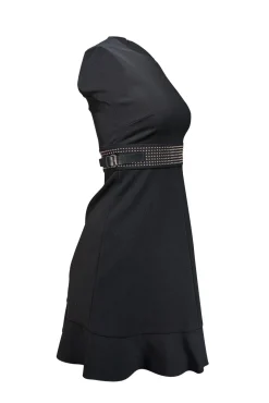 Red Valentino - Black Sleeveless Dress w/ Silver Studded Built In Belt Sz 2
