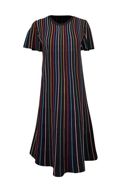 Red Valentino - Black w/ Multicolor Stripe Knit Dress Sz L