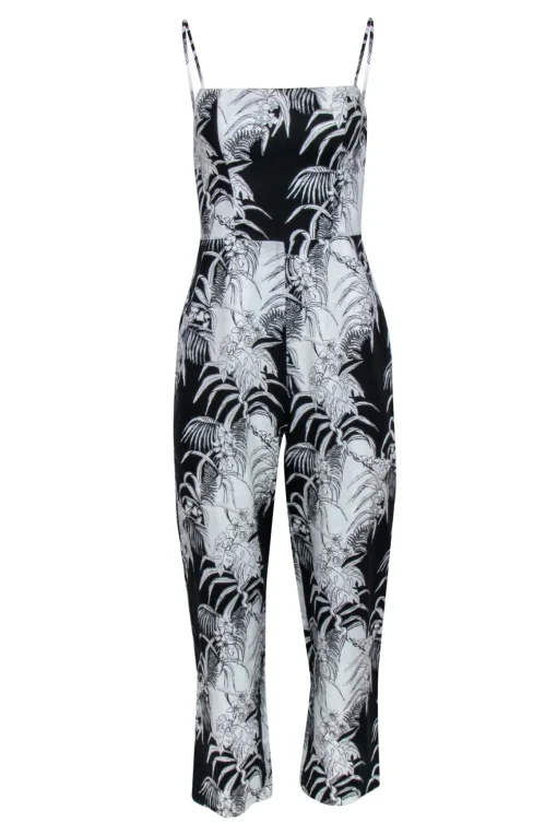 Reformation - Black & Cream Print Linen Jumpsuit Sz 4