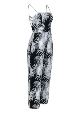 Reformation - Black & Cream Print Linen Jumpsuit Sz 4