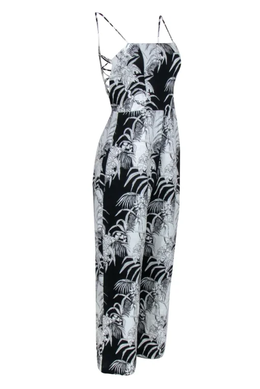Reformation - Black & Cream Print Linen Jumpsuit Sz 4