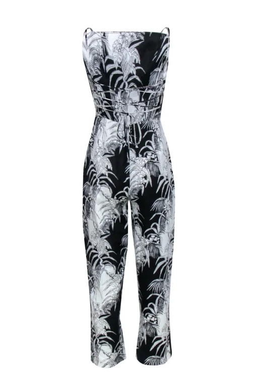 Reformation - Black & Cream Print Linen Jumpsuit Sz 4