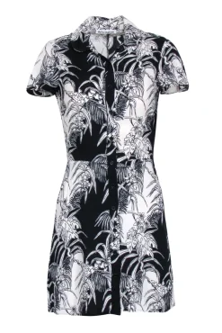 Reformation - Black & Ivory Print Short Sleeve Button Front Shirt Dress Sz 2