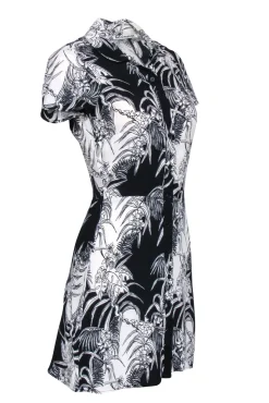 Reformation - Black & Ivory Print Short Sleeve Button Front Shirt Dress Sz 2