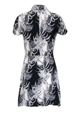 Reformation - Black & Ivory Print Short Sleeve Button Front Shirt Dress Sz 2