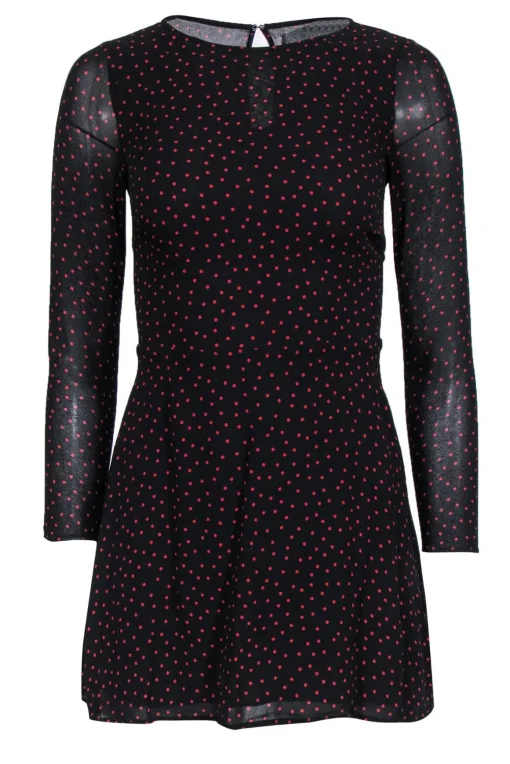 Reformation - Black & Red Polka Dot A-Line Long Sleeve Dress Sz 4