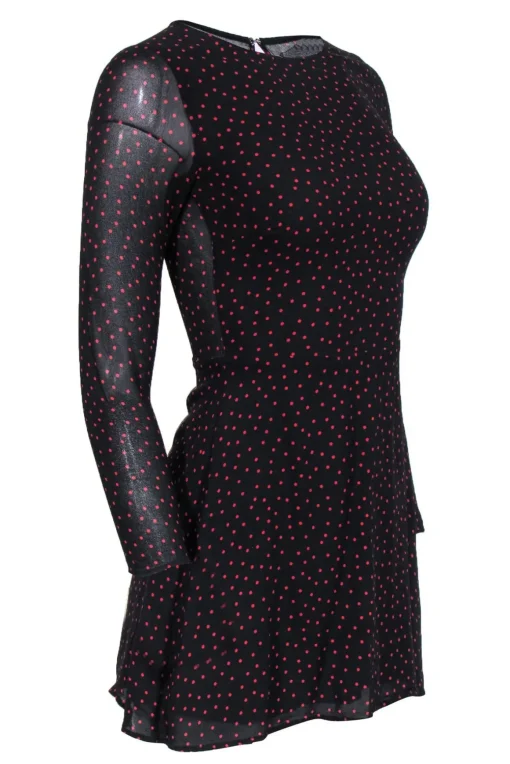Reformation - Black & Red Polka Dot A-Line Long Sleeve Dress Sz 4