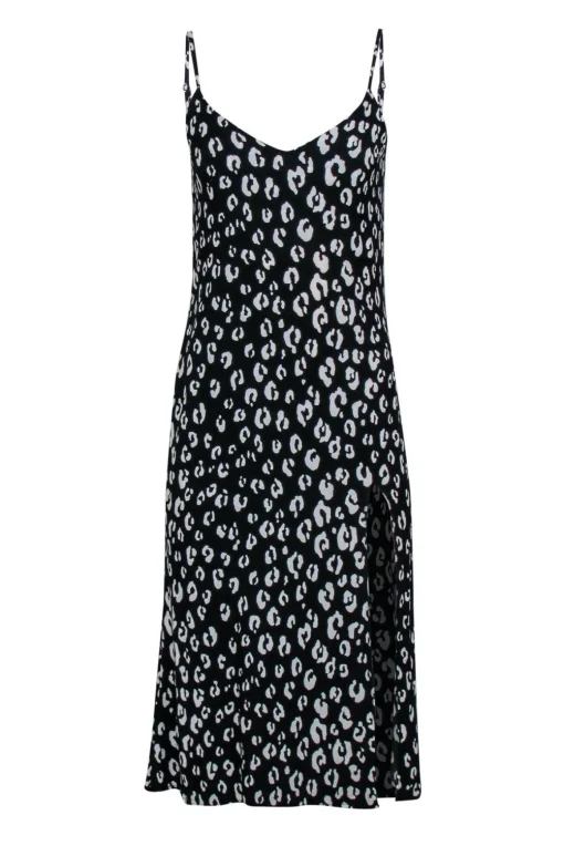 Reformation - Black & White Leopard Print Midi Dress w/ High Slit Sz 4