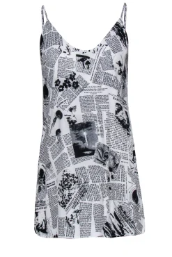 Reformation - Black & White Newspaper Print Mini Slip Dress Sz S