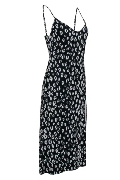 Reformation - Black & White Leopard Print Midi Dress w/ High Slit Sz 4