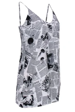 Reformation - Black & White Newspaper Print Mini Slip Dress Sz S