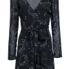 Reformation - Black Clouds & Stars Printed Mini Wrap Dress Sz S