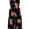 Reformation - Black, Pink & Green Floral Print Open Back Midi Dress Sz S