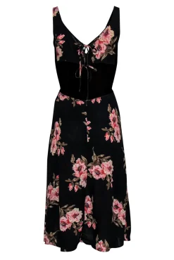 Reformation - Black, Pink & Green Floral Print Open Back Midi Dress Sz S