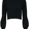 Reformation - Black Puff Sleeve Cropped Mock Neck Sweater Sz M