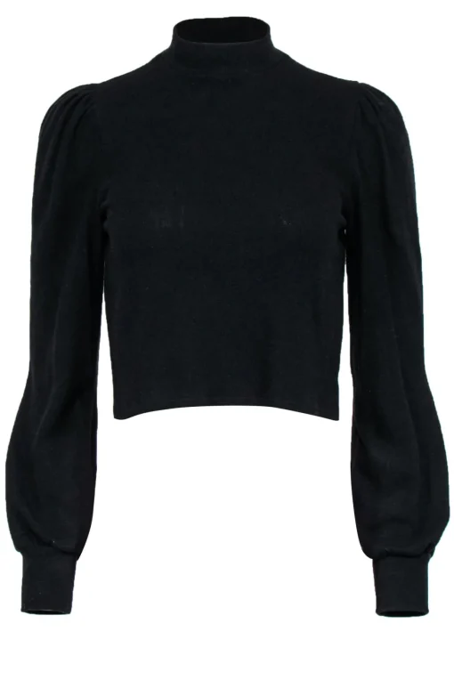 Reformation - Black Puff Sleeve Cropped Mock Neck Sweater Sz M