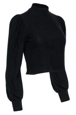 Reformation - Black Puff Sleeve Cropped Mock Neck Sweater Sz M