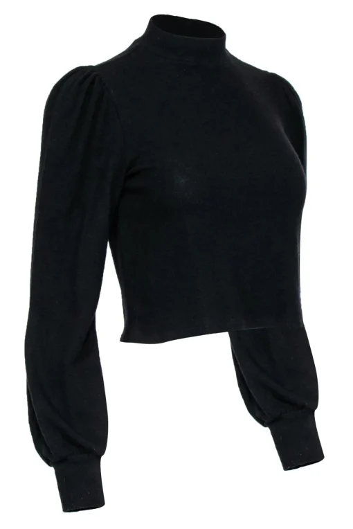 Reformation - Black Puff Sleeve Cropped Mock Neck Sweater Sz M