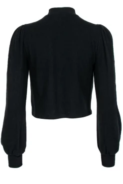 Reformation - Black Puff Sleeve Cropped Mock Neck Sweater Sz M