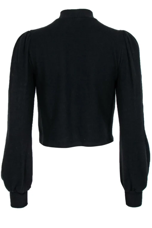 Reformation - Black Puff Sleeve Cropped Mock Neck Sweater Sz M