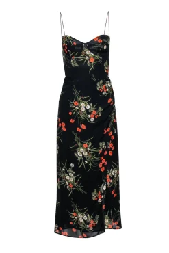Reformation - Black w/ Orange & Green Floral Print Midi Dress Sz 4