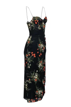 Reformation - Black w/ Orange & Green Floral Print Midi Dress Sz 4