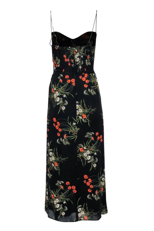 Reformation - Black w/ Orange & Green Floral Print Midi Dress Sz 4