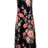 Reformation - Black w/ Pink Floral Print Tie-Back Midi Dress Sz 6