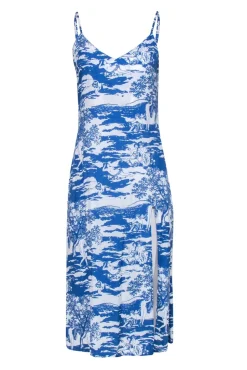 Reformation - Blue & White Scenic Women Print Sleeveless Slip Dress w/ Slit Sz 4