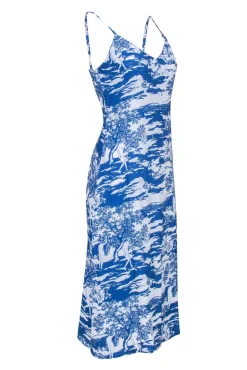 Reformation - Blue & White Scenic Women Print Sleeveless Slip Dress w/ Slit Sz 4