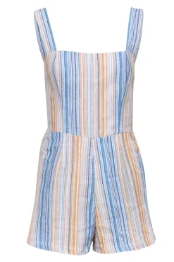 Reformation - Blue, White, Orange, & Beige Striped Sleeveless Romper Sz 4