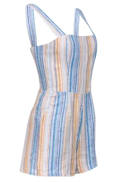 Reformation - Blue, White, Orange, & Beige Striped Sleeveless Romper Sz 4
