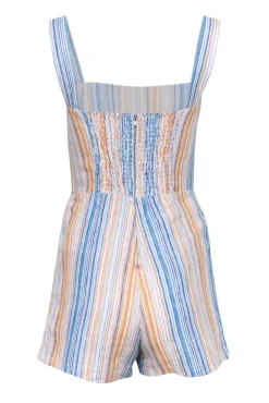 Reformation - Blue, White, Orange, & Beige Striped Sleeveless Romper Sz 4