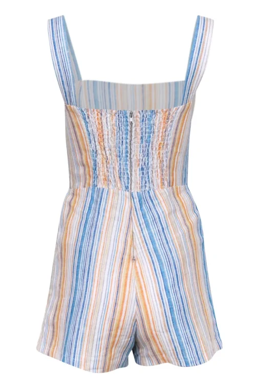 Reformation - Blue, White, Orange, & Beige Striped Sleeveless Romper Sz 4