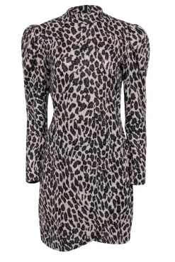 Reformation - Brown & Black Leopard Print Long Sleeve Wrap Skirt Dress Sz L