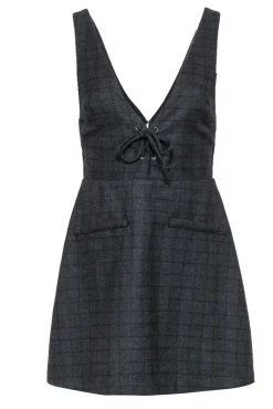 Reformation - Charcoal & Black Grid Print Sleeveless Jumper Dress Sz 4