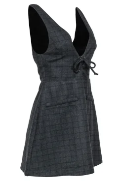 Reformation - Charcoal & Black Grid Print Sleeveless Jumper Dress Sz 4