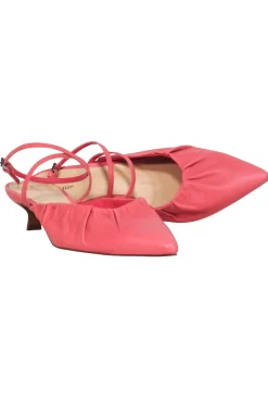 Reformation - Coral Pink Leather Pointed Toe Kitten Strappy Heels Sz 7.5