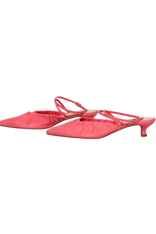 Reformation - Coral Pink Leather Pointed Toe Kitten Strappy Heels Sz 7.5