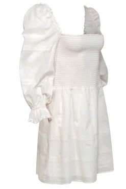 Reformation - Cream Puff Sleeve Fit & Flare Dress w/ Lace Trim Sz 8